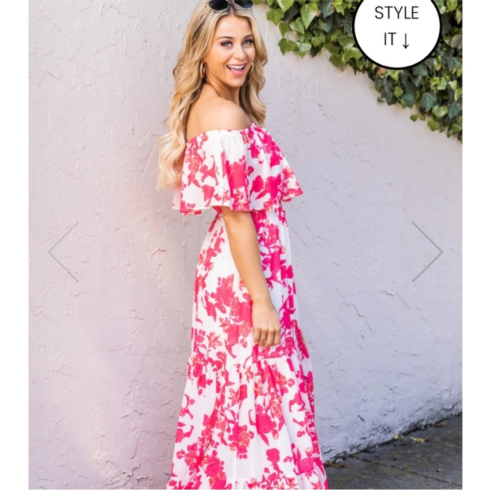 Sweet Southern Kiss Ivory/Pink Floral Maxi Dress